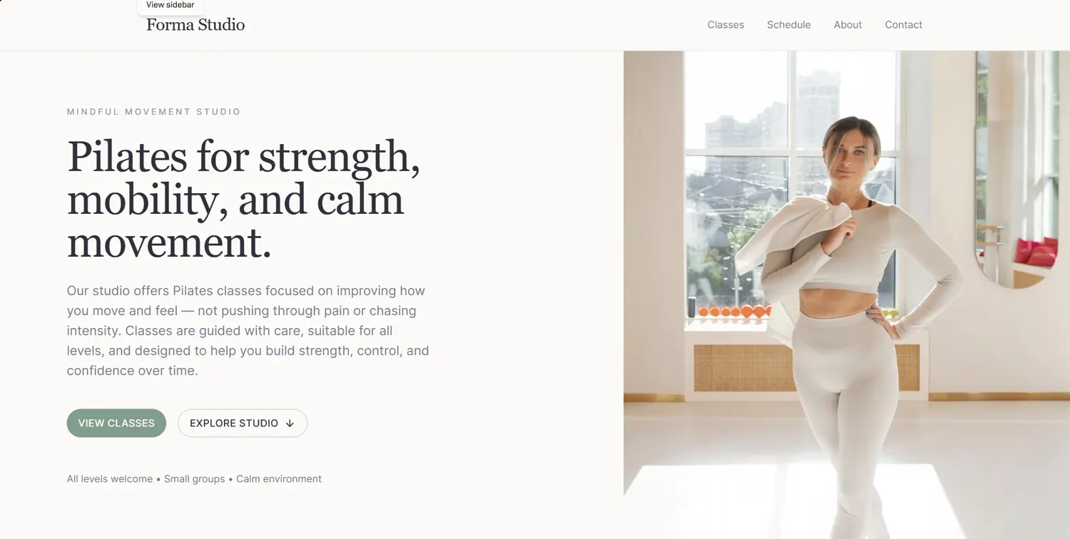 Forma Studio — example Pilates studio website