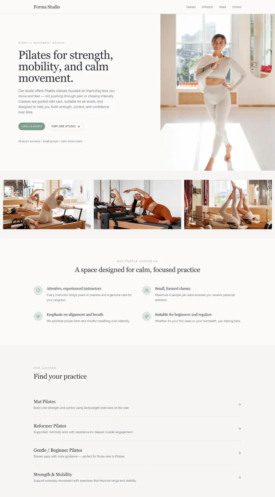 Pilates studio website