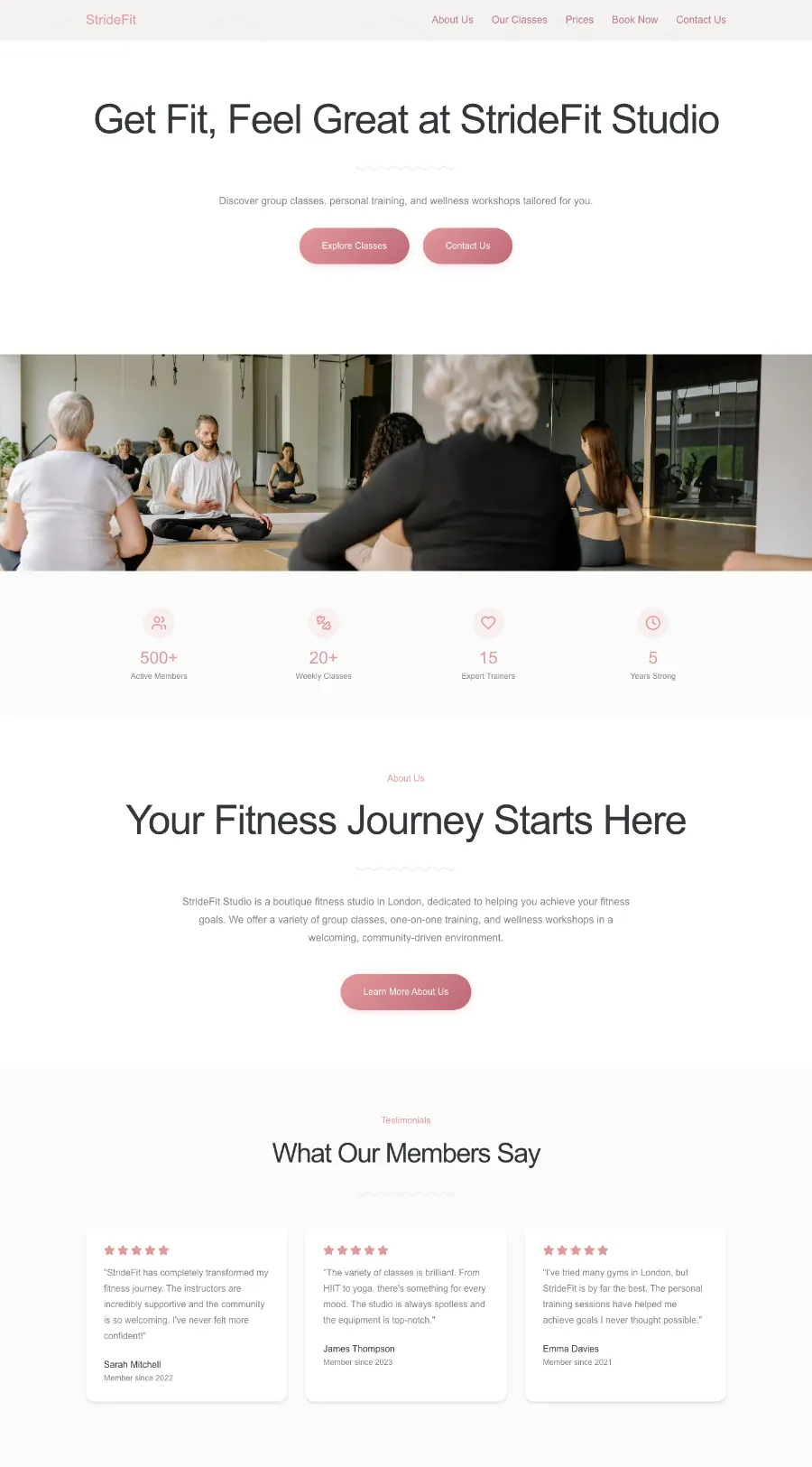 Fitness studio website